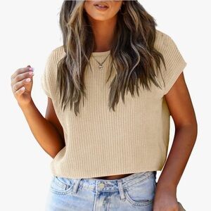 Short Sleeve Sweater Cap Sleeve Vest Khaki Tan Summer Spring Fall Light Small